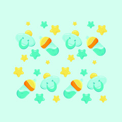 Baby bottle pattern with pacifier for newborn boy, vector illustration