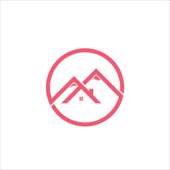 Mountain and home Logo Vector line design symbol.