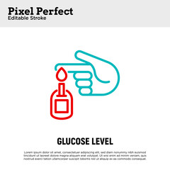 Check glucose level. Glucometer thin line icon. Self care during diabetes. Medical equipment. Pixel perfect, editable stroke. Vector illustration.