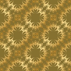 Gold paper for printing.  Seamless pattern. Gold background with decor. Imitation metal foil.