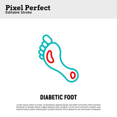 Diabetic foot thin line icon. Open sores on the feet. Pixel perfect, editable stroke. Vector illustration.