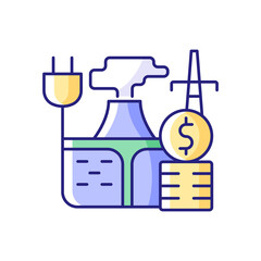 Geothermal energy price RGB color icon. Sustainable thermal power production. Alternative utility service cost. Isolated vector illustration. Price for energy purchase simple filled line drawing