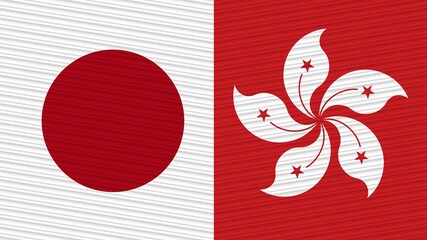 Hong Kong and Japan Two Half Flags Together Fabric Texture Illustration
