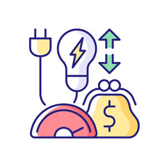 Energy efficiency program RGB color icon. Policy for purchasing electrical power. Resource supply consumption for cost. Isolated vector illustration. Energy purchase simple filled line drawing
