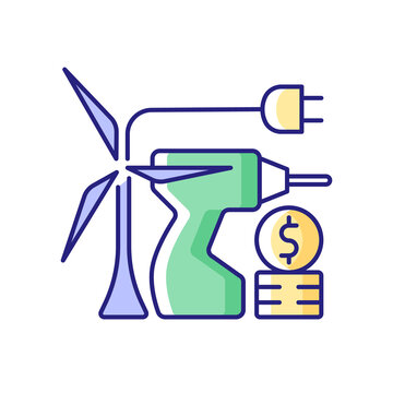 Energy equipment installation price RGB color icon. Windmill repair and maintenance financial expense. Industrial production.Isolated vector illustration. Energy purchase simple filled line drawing