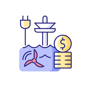 Tidal energy price RGB color icon. Hydropower resource supply production cost. Renewable power generation station. Isolated vector illustration. Energy purchase simple filled line drawing