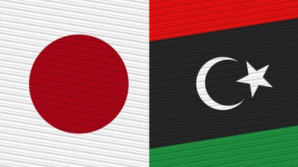 Libya and Japan Two Half Flags Together Fabric Texture Illustration