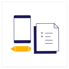 Workplace color icon. Checklist, pencil and mobile phone for doing tasks. Work atmosphere.Workplace.Office concept. Isolated vector illustration