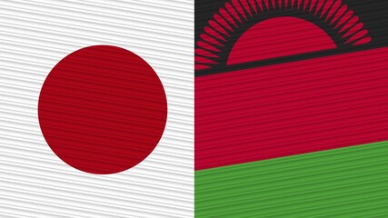 Malawi and Japan Two Half Flags Together Fabric Texture Illustration