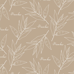 Seamless pattern of bamboo branches and lettering. Contour illustration. Design for fabric, print, wallpaper, packaging, textiles.