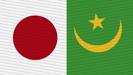 Mauritania and Japan Two Half Flags Together Fabric Texture Illustration