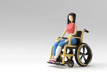 Foto op Plexiglas 3d Render Woman Sitting on wheelchair 3d illustration Design. © Redshinestudio