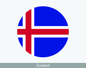 Iceland Round Circle Flag. Icelandic Circular Button Banner Icon. EPS Vector