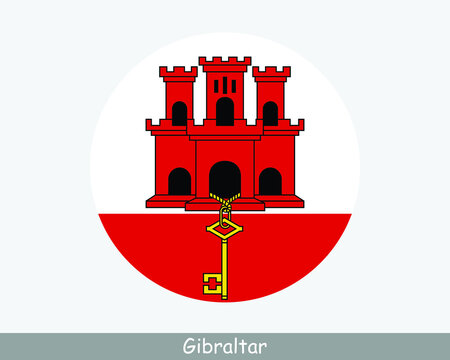 Gibraltar Round Circle Flag. Gibraltarian Circular Button Banner Icon. Llanito Flag EPS Vector