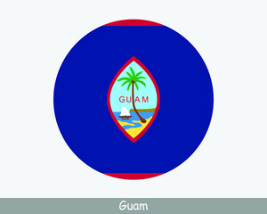 Guam Round Circle Flag. Guamanian Circular Button Banner Icon. EPS Vector - obrazy, fototapety, plakaty