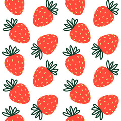 Seamless pattern with cute strawberries  isolated on white - cartoon background for happy summer design