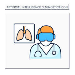 AI in medicine color icon. Examine lungs. Pneumonia diagnosis. Digital technologies. AI diagnostic concept. Isolated vector illustration