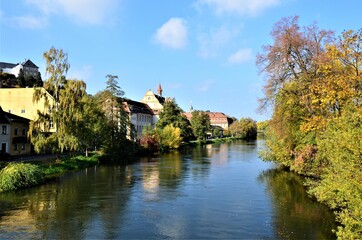 The historic quarter on the shore of Regnitz river at Bamberg, Germany