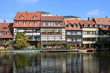 The historic quarter on the shore of Regnitz river at Bamberg, Germany