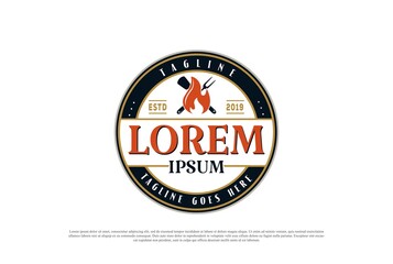 Old Vintage BBQ Barbecue Grill Stamp Label Logo Design Vector