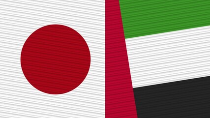 United Arap Emirates and Japan Two Half Flags Together Fabric Texture Illustration