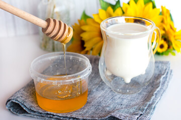 Milk honey and pumpkin autumn harvest. Autumn sunflower and honey spas. Honey Festival