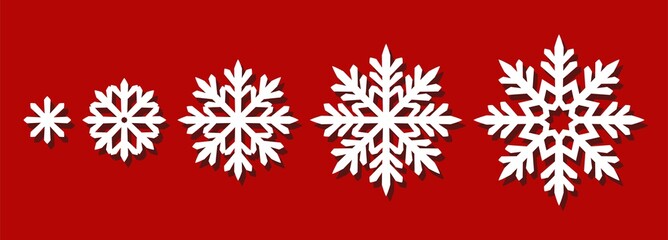 Set of snowflakes of different sizes. Silhouettes of decorative ornaments for Christmas, New Year, winter holidays. Vector template for plotter laser cutting of paper, wood carving, metal engraving.