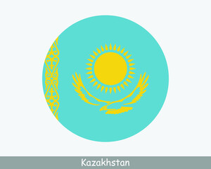 Kazakhstan Round Circle Flag. Kazakhstani Circular Button Banner Icon. EPS Vector