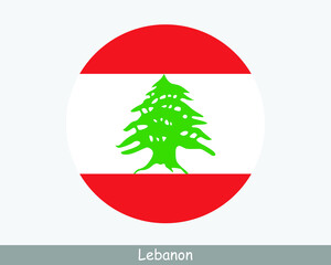 Lebanon Round Circle Flag. Lebanese Circular Button Banner Icon. EPS Vector - obrazy, fototapety, plakaty