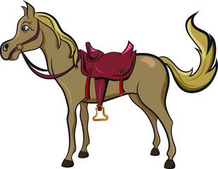 Cute Horse from the wild west with saddle. Adorable character for Children's book. Wild West Texas Country graphic elements.