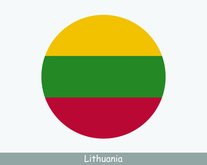 Lithuania Round Circle Flag. Lithuanian Circular Button Banner Icon. EPS Vector