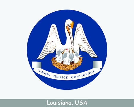 Louisiana Round Circle Flag. LA USA State Circular Button Banner Icon. Louisiana United States of America State Flag. Pelican State EPS Vector