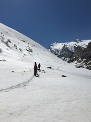 skiing in the mountains