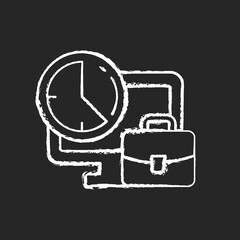 Set working hours chalk white icon on dark background. Time for corporate projects. Productivity on workplace. Tracking efficiency. Work monitoring. Isolated vector chalkboard illustration on black