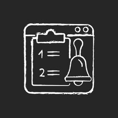 Online reminder chalk white icon on dark background. Organizer app for important tasks. Planning and managing professional project. Work monitoring. Isolated vector chalkboard illustration on black