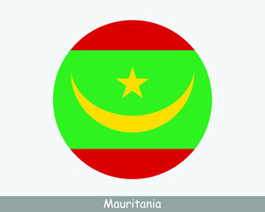 Mauritania Round Circle Flag. Mauritanian Circular Button Banner Icon. EPS Vector