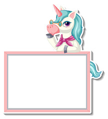 Cute unicorn stickers with blank banner template