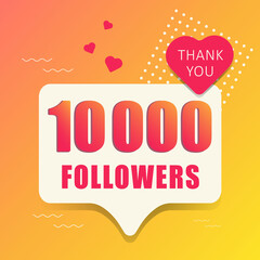 Naklejka premium Thank you 10 000 followers. Banner, button, poster for social networks. Vector illustration.