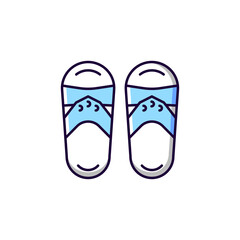 Taiwanese slippers blue and white RGB color icon. Isolated vector illustration. Traditional walking shoes. Warm weather feet protection. Asian summertime footwear simple filled line drawing