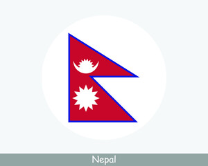 Obraz premium Nepal Round Circle Flag. Nepali Nepalese Circular Button Banner Icon. EPS Vector