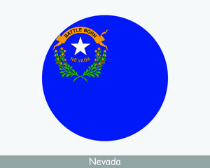 Nevada Round Circle Flag. NV USA State Circular Button Banner Icon. Nevada United States of America State Flag. The Silver State, Sagebrush State, Battle Born State, EPS Vector