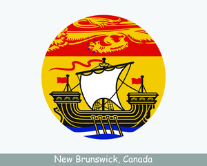 New Brunswick Canada Round Circle Flag. NB Canadian Province Circular Button Banner Icon. EPS Vector