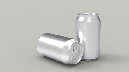 3d render aluminum beer or soda cans on a gray background. Modern design. Backgrounds for kitchen interior