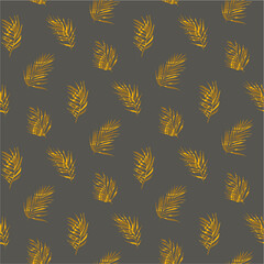seamless background with gold tropical leaves