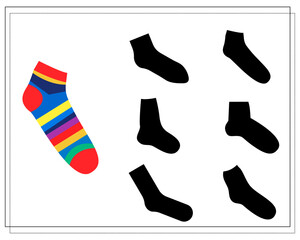 a logical game for children. find the right shade for the sock. vector