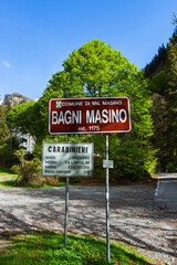 Spring in the woods of Val Masino, in the Italian Alps, near the town of San Martino, Lombardy, Italy - May 2021.