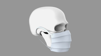 Skull in medical mask. 3d rendering skull. Image related to the COVID-19 pandemic