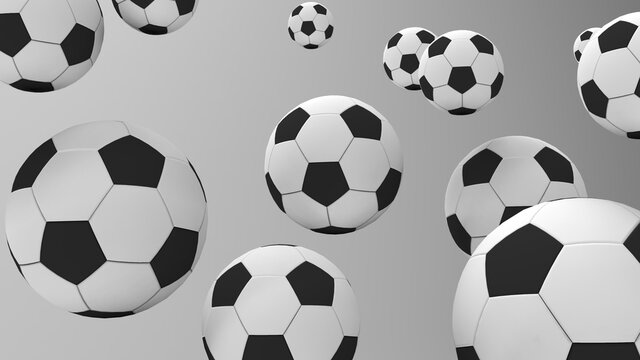 Image  soccer balls on a grey background. 3d render soccer balls. Pop art style