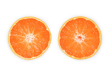 Top view orange slice on white background.