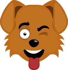 Vector emoticon illustration of a cartoon dog's face sticking out his tongue and winking